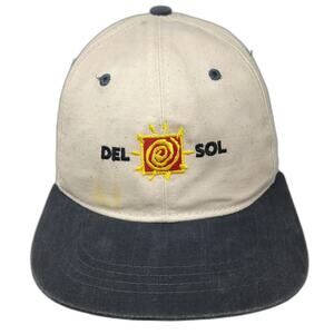 Del Sol Baseball Cap Beige Blue One Size Sun Logo Slideback Two Tone Cotton Hat